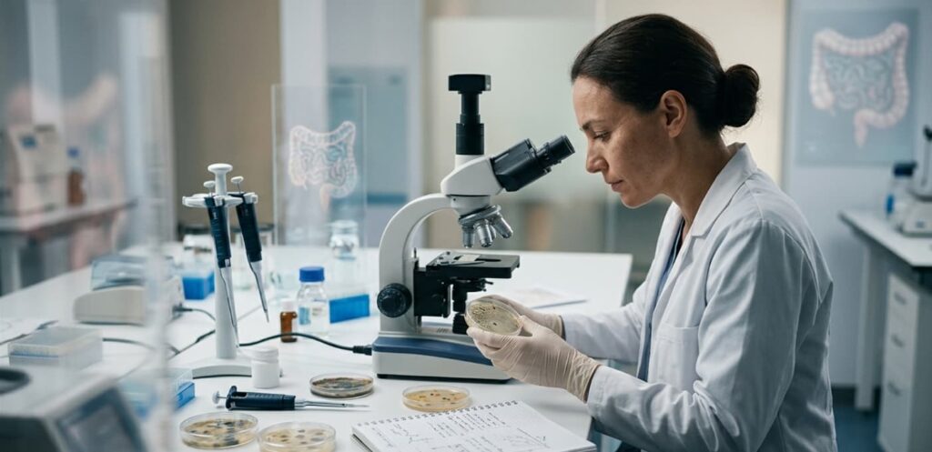 Laboratoire de recherche analysant des souches probiotiques et leur impact sur le microbiote intestinal