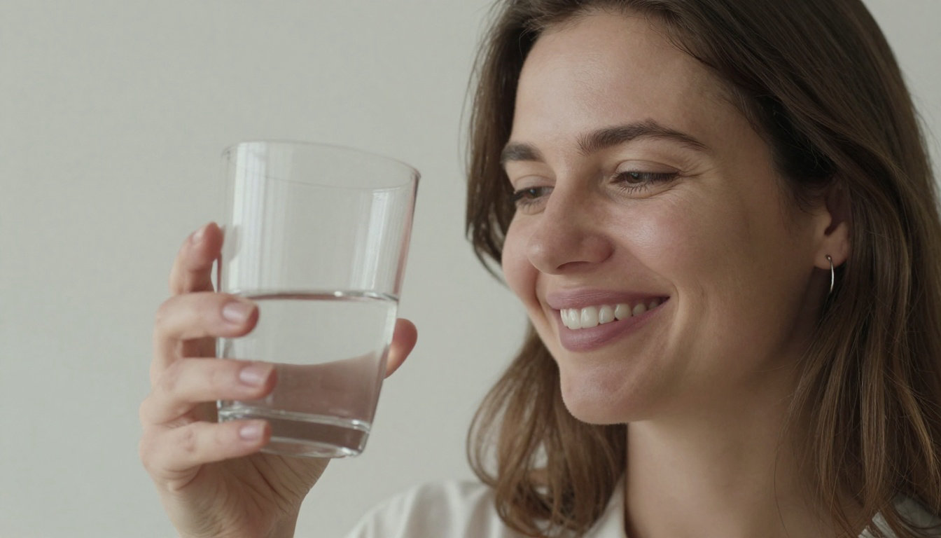 Femme avec un verre d'eau illustrant une démarche de santé digestive préventive