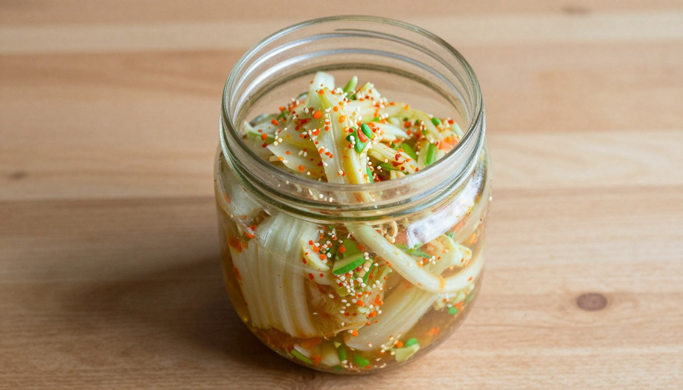 Bocal de kimchi, un légume lacto-fermenté épicé