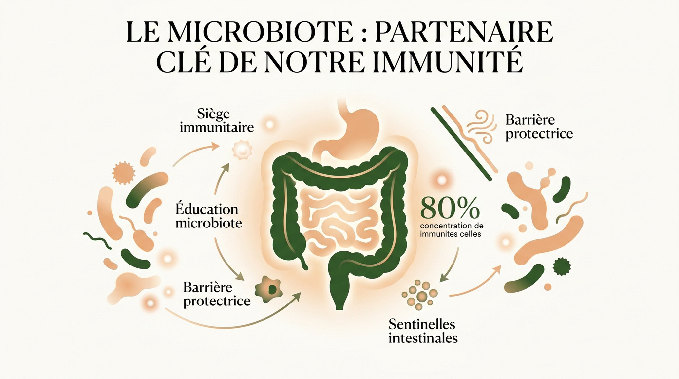 Illustration du microbiote intestinal et des cellules immunitaires