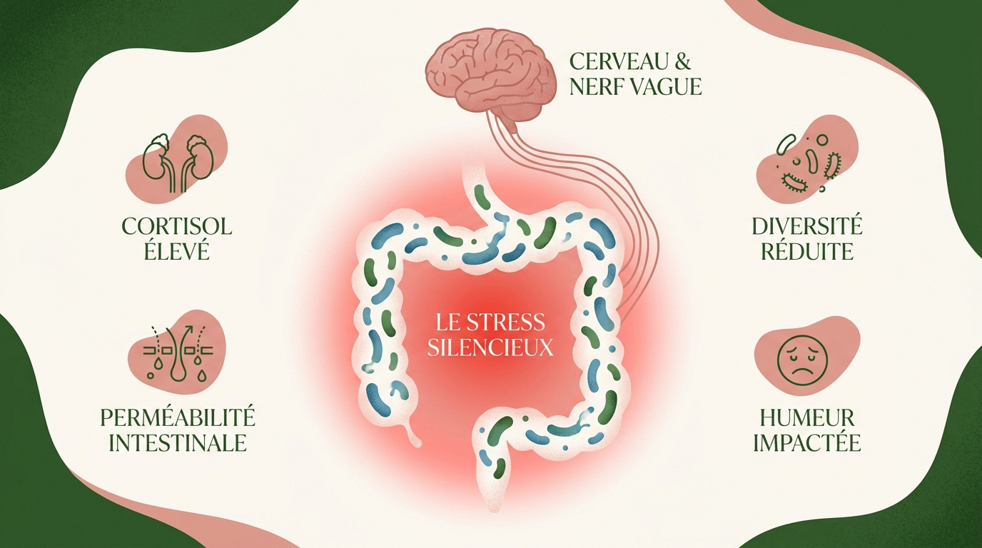 Illustration de l'impact du stress chronique sur le microbiote intestinal