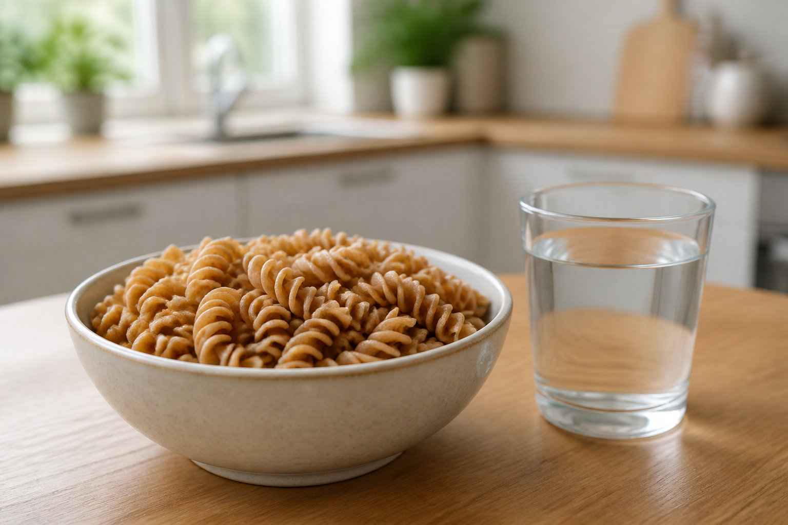 Bol de pâtes complètes pouvant contenir gluten et fructanes