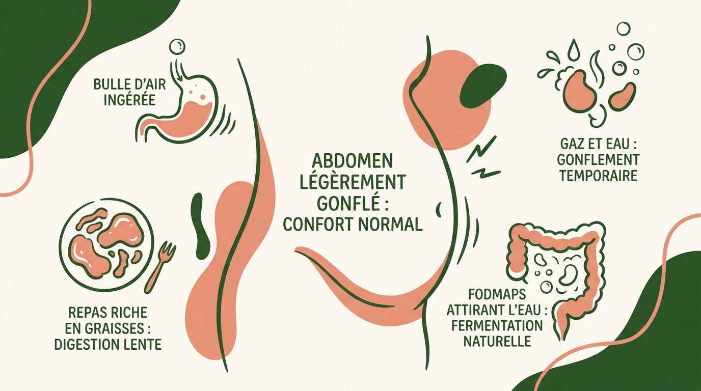 Illustration expliquant le ballonnement abdominal après un repas